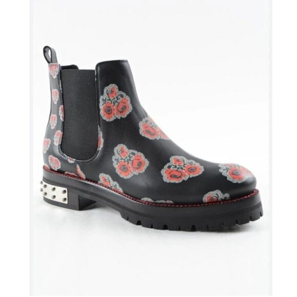Alexander McQueen | Floral Print Leather Chelsea Booties in Black Size 38 - Picture 1 of 8